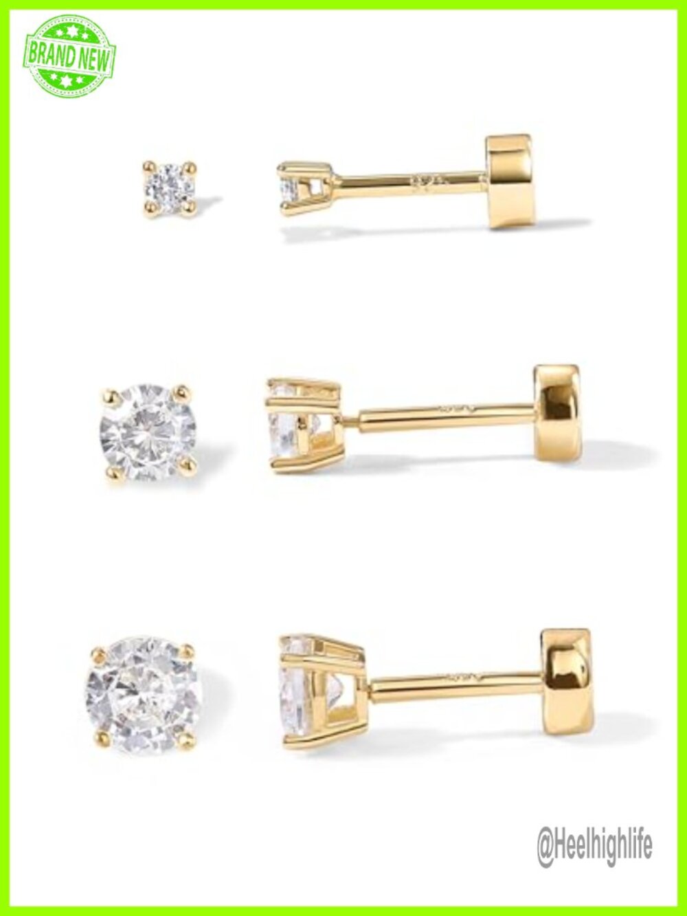 PAVOI 14K Gold Plated CZ Flat Back Stud Earrings Set